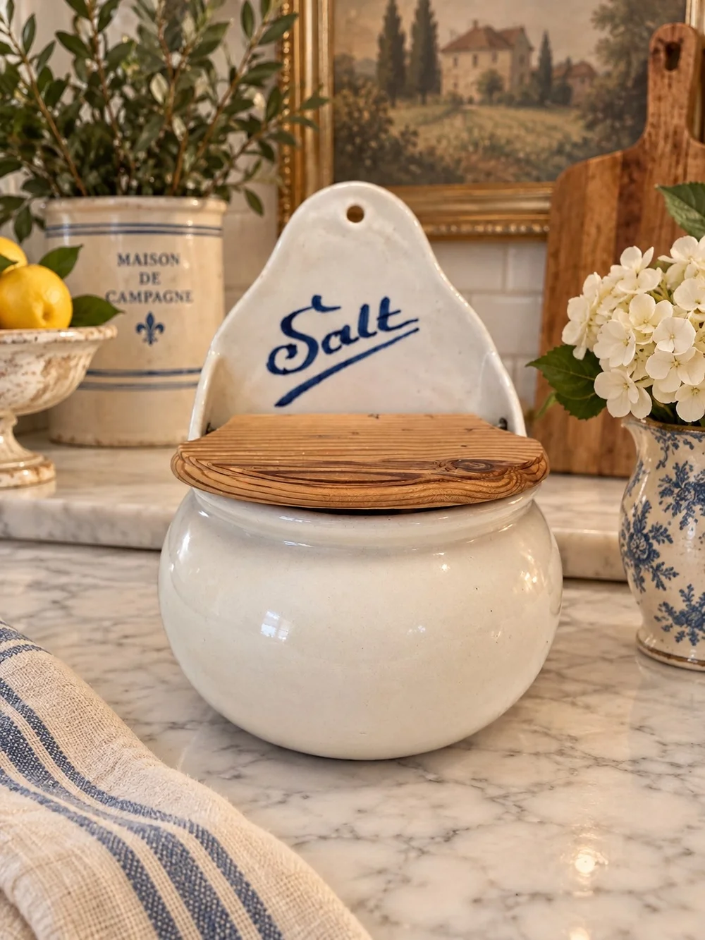 Vintage Ceramic Salt Cellar French Country Farmhouse Cottage Core